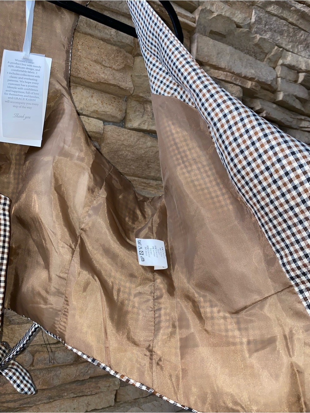 Grace Karin Plaid Vest Women’s Size Medium Brown Check Tailored - Picture 9 of 13